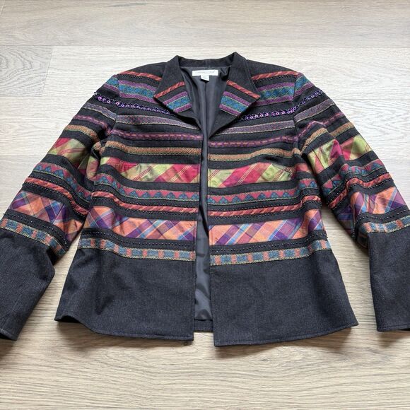 Coldwater Creek Jacket Women P10 Aztec Embroidered Beaded Blazer Topper Vtg - Picture 1 of 12